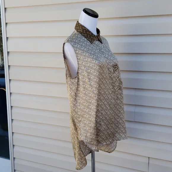 BURBERRY TB MONOGRAM 100% SILK OVERSIZED SHIRT BLOUSE TOP - Picture 8 of 13